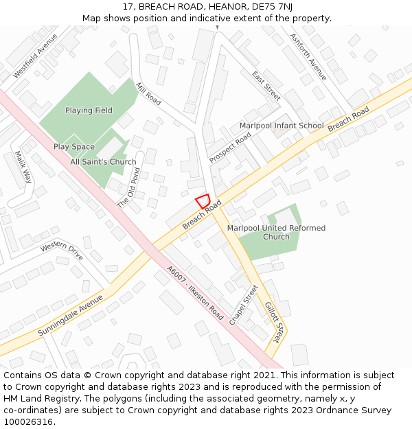 17, BREACH ROAD, HEANOR, DE75 7NJ: Location map and indicative extent of plot