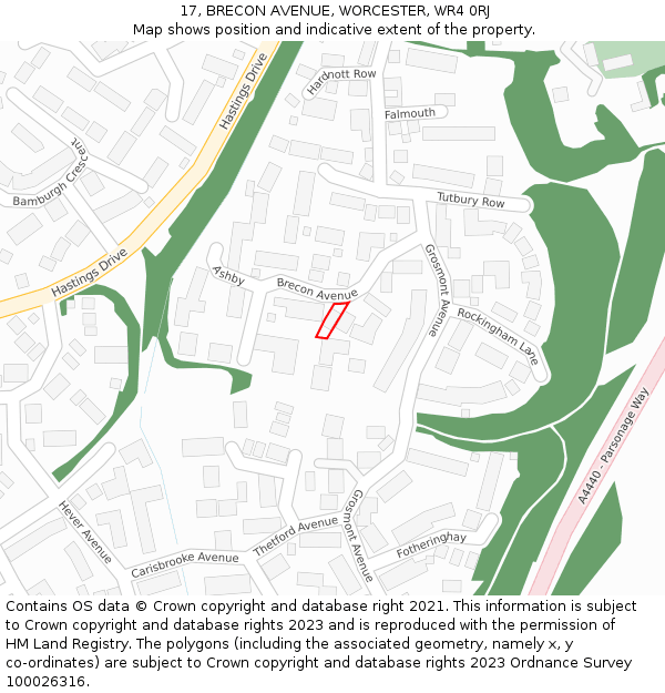 17, BRECON AVENUE, WORCESTER, WR4 0RJ: Location map and indicative extent of plot