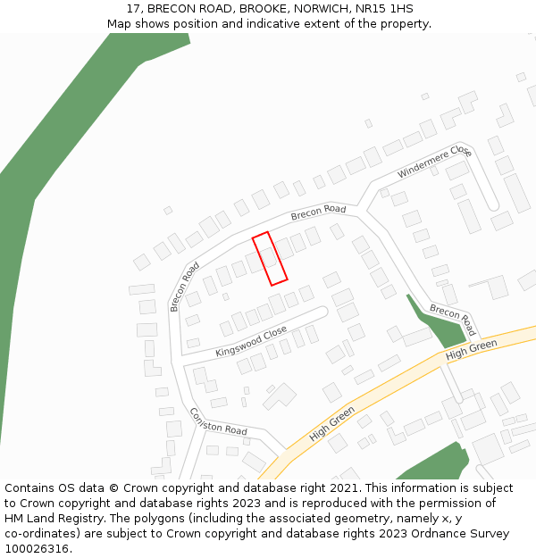 17, BRECON ROAD, BROOKE, NORWICH, NR15 1HS: Location map and indicative extent of plot