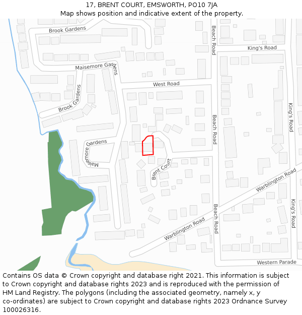 17, BRENT COURT, EMSWORTH, PO10 7JA: Location map and indicative extent of plot