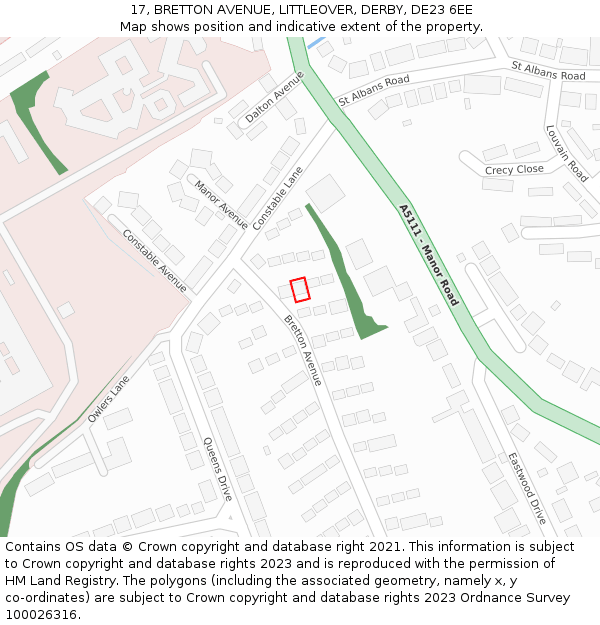 17, BRETTON AVENUE, LITTLEOVER, DERBY, DE23 6EE: Location map and indicative extent of plot