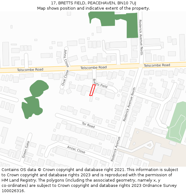 17, BRETTS FIELD, PEACEHAVEN, BN10 7UJ: Location map and indicative extent of plot