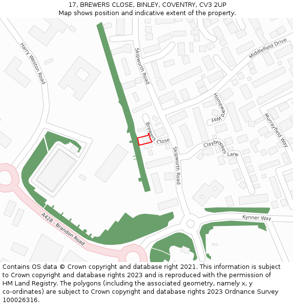 17, BREWERS CLOSE, BINLEY, COVENTRY, CV3 2UP: Location map and indicative extent of plot