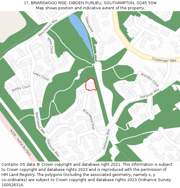 17, BRIARSWOOD RISE, DIBDEN PURLIEU, SOUTHAMPTON, SO45 5SW: Location map and indicative extent of plot