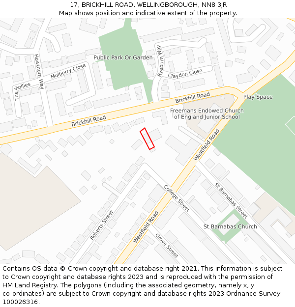 17, BRICKHILL ROAD, WELLINGBOROUGH, NN8 3JR: Location map and indicative extent of plot