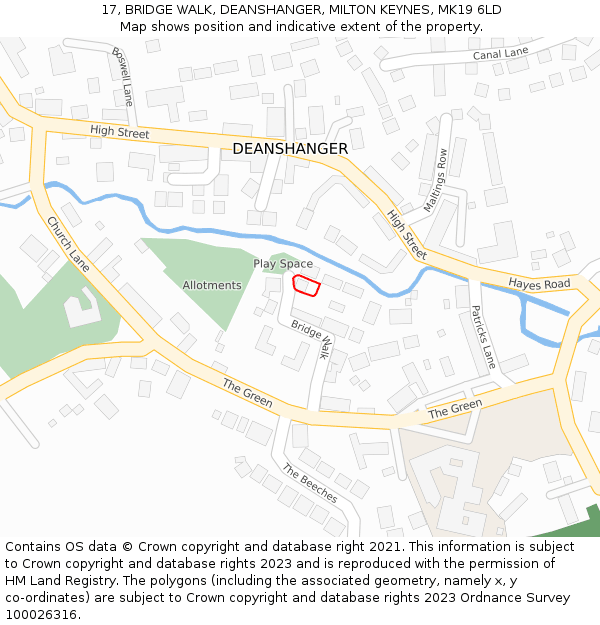 17, BRIDGE WALK, DEANSHANGER, MILTON KEYNES, MK19 6LD: Location map and indicative extent of plot