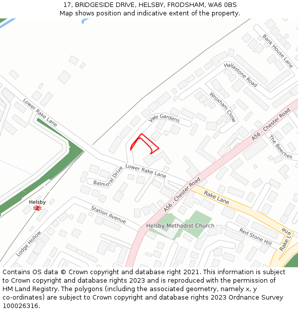 17, BRIDGESIDE DRIVE, HELSBY, FRODSHAM, WA6 0BS: Location map and indicative extent of plot