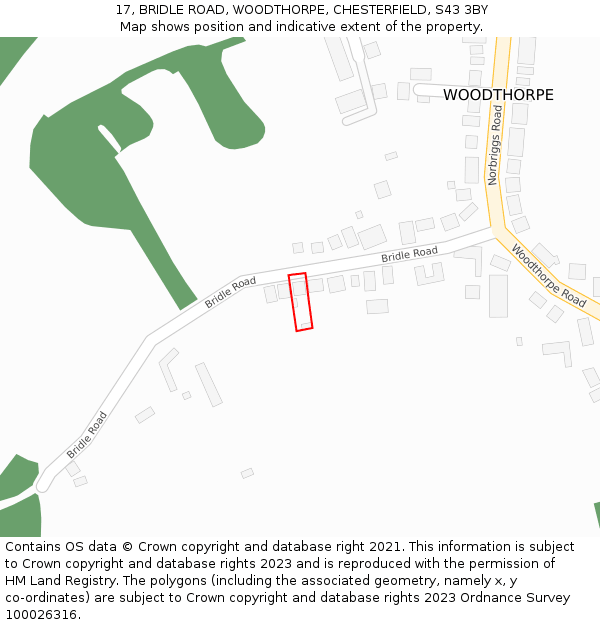 17, BRIDLE ROAD, WOODTHORPE, CHESTERFIELD, S43 3BY: Location map and indicative extent of plot