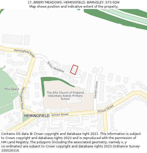 17, BRIERY MEADOWS, HEMINGFIELD, BARNSLEY, S73 0QW: Location map and indicative extent of plot