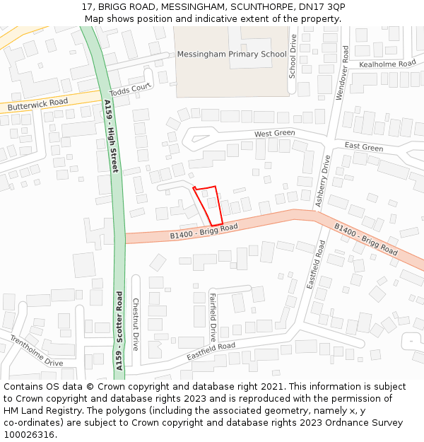 17, BRIGG ROAD, MESSINGHAM, SCUNTHORPE, DN17 3QP: Location map and indicative extent of plot