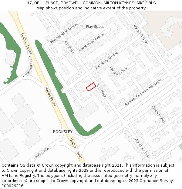 17, BRILL PLACE, BRADWELL COMMON, MILTON KEYNES, MK13 8LS: Location map and indicative extent of plot