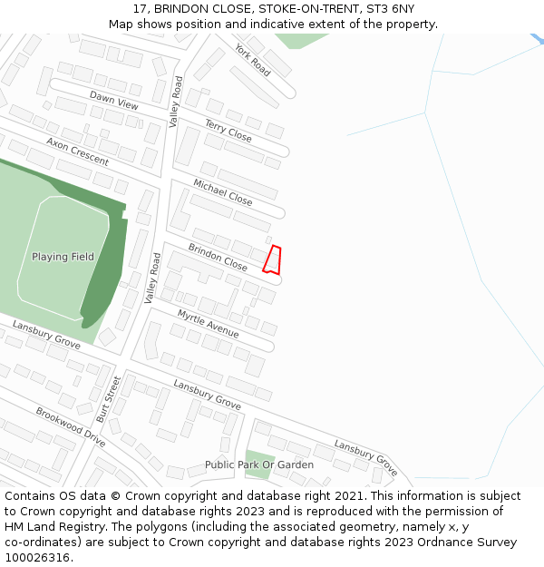 17, BRINDON CLOSE, STOKE-ON-TRENT, ST3 6NY: Location map and indicative extent of plot