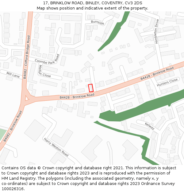 17, BRINKLOW ROAD, BINLEY, COVENTRY, CV3 2DS: Location map and indicative extent of plot