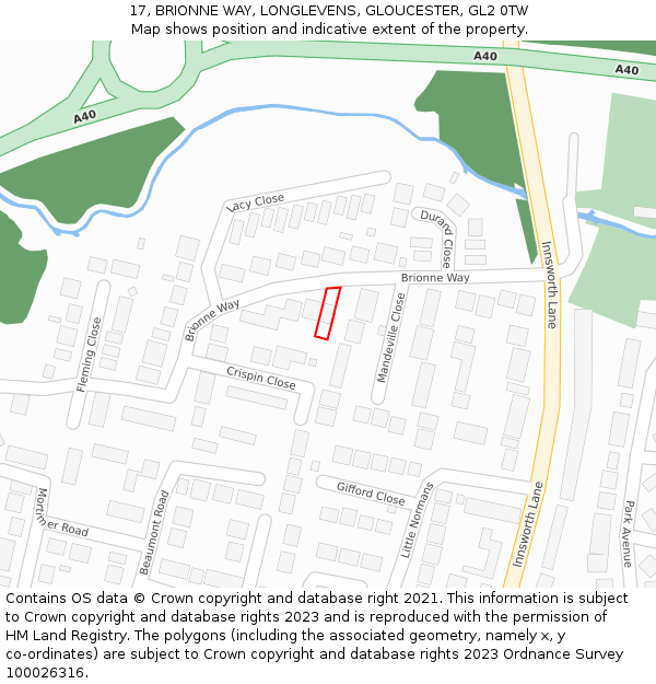 17, BRIONNE WAY, LONGLEVENS, GLOUCESTER, GL2 0TW: Location map and indicative extent of plot