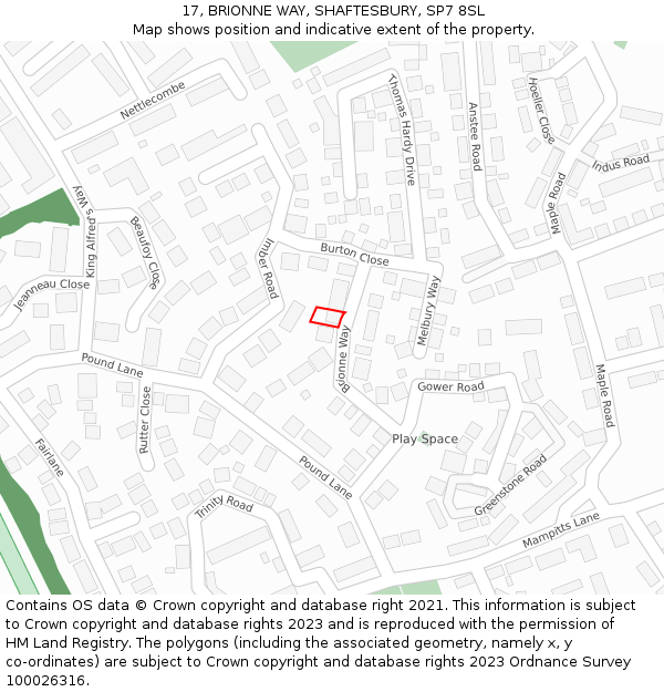 17, BRIONNE WAY, SHAFTESBURY, SP7 8SL: Location map and indicative extent of plot