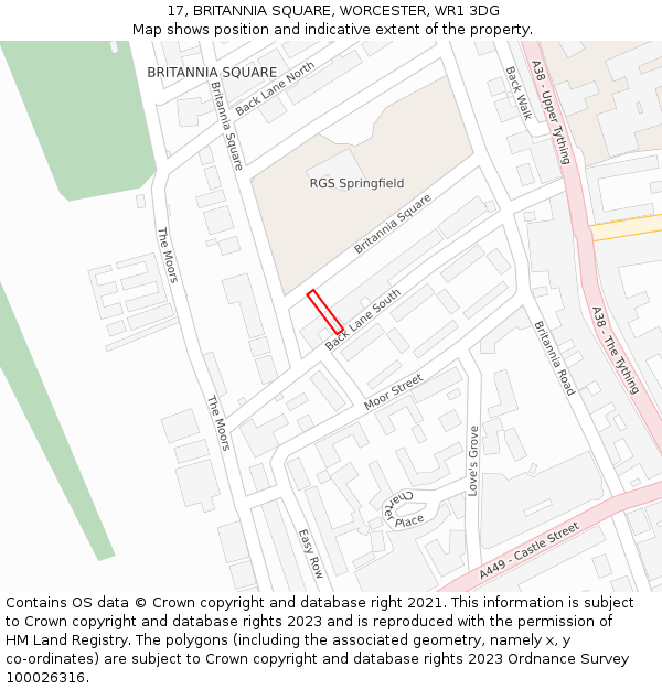 17, BRITANNIA SQUARE, WORCESTER, WR1 3DG: Location map and indicative extent of plot