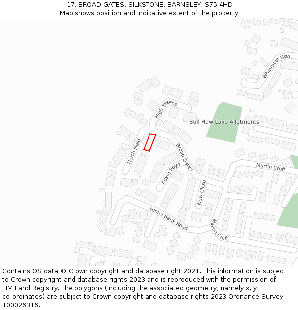 17, BROAD GATES, SILKSTONE, BARNSLEY, S75 4HD: Location map and indicative extent of plot