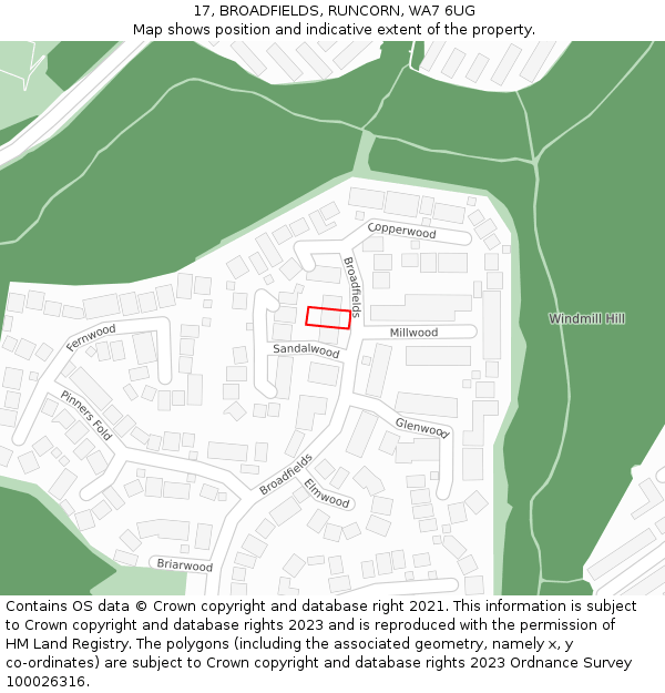 17, BROADFIELDS, RUNCORN, WA7 6UG: Location map and indicative extent of plot