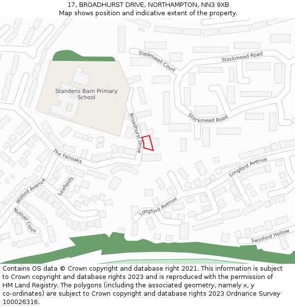 17, BROADHURST DRIVE, NORTHAMPTON, NN3 9XB: Location map and indicative extent of plot