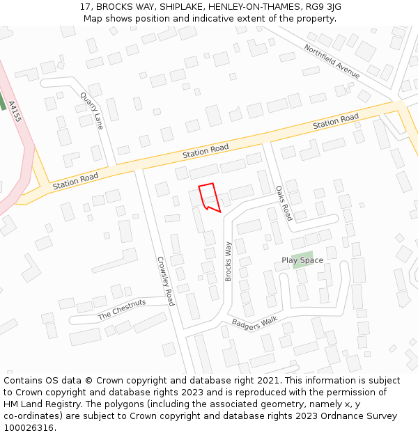 17, BROCKS WAY, SHIPLAKE, HENLEY-ON-THAMES, RG9 3JG: Location map and indicative extent of plot