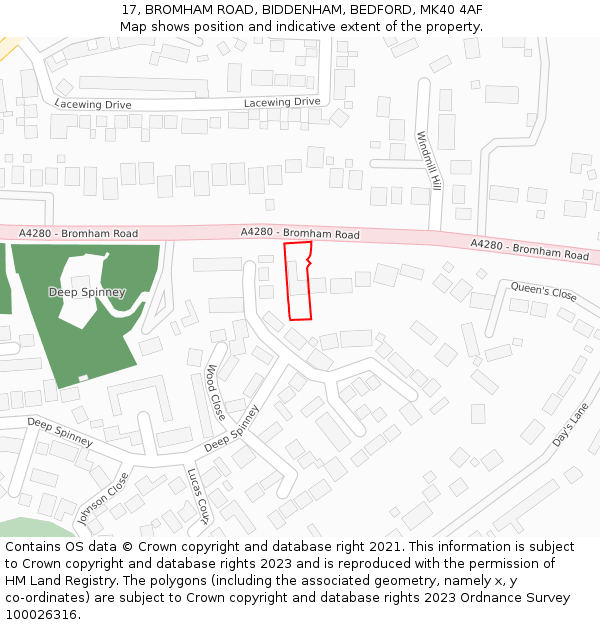 17, BROMHAM ROAD, BIDDENHAM, BEDFORD, MK40 4AF: Location map and indicative extent of plot