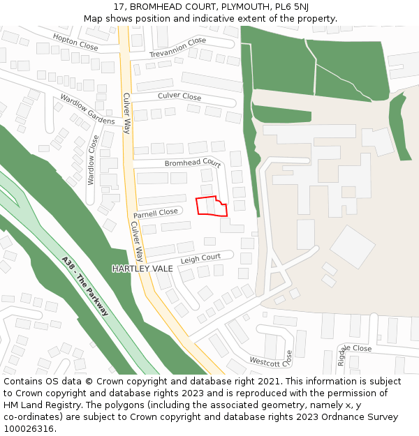17, BROMHEAD COURT, PLYMOUTH, PL6 5NJ: Location map and indicative extent of plot
