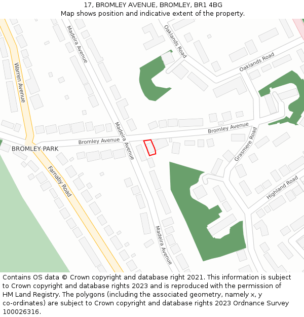 17, BROMLEY AVENUE, BROMLEY, BR1 4BG: Location map and indicative extent of plot