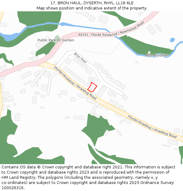 17, BRON HAUL, DYSERTH, RHYL, LL18 6LE: Location map and indicative extent of plot