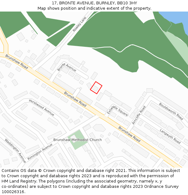 17, BRONTE AVENUE, BURNLEY, BB10 3HY: Location map and indicative extent of plot