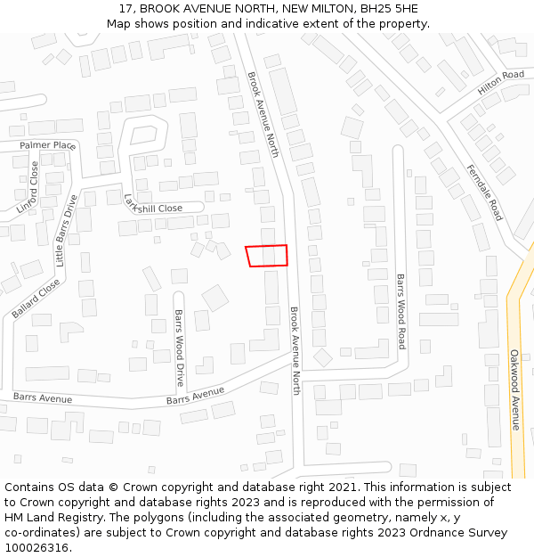 17, BROOK AVENUE NORTH, NEW MILTON, BH25 5HE: Location map and indicative extent of plot