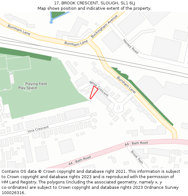 17, BROOK CRESCENT, SLOUGH, SL1 6LJ: Location map and indicative extent of plot