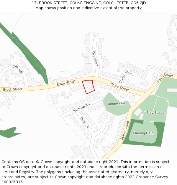 17, BROOK STREET, COLNE ENGAINE, COLCHESTER, CO6 2JD: Location map and indicative extent of plot