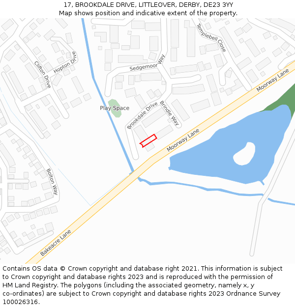 17, BROOKDALE DRIVE, LITTLEOVER, DERBY, DE23 3YY: Location map and indicative extent of plot