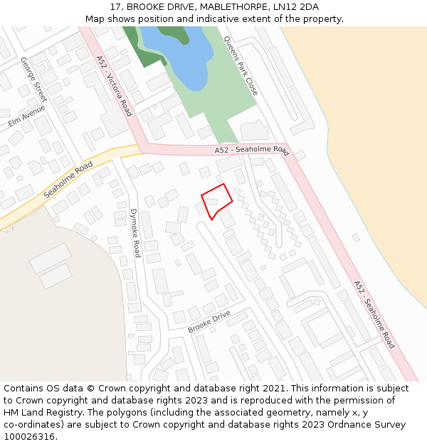 17, BROOKE DRIVE, MABLETHORPE, LN12 2DA: Location map and indicative extent of plot