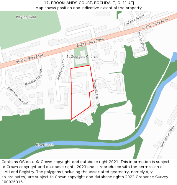 17, BROOKLANDS COURT, ROCHDALE, OL11 4EJ: Location map and indicative extent of plot