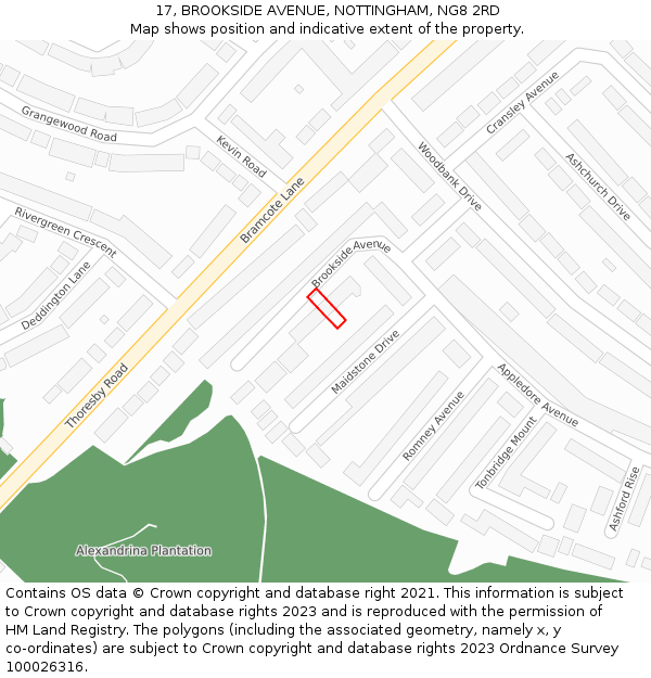 17, BROOKSIDE AVENUE, NOTTINGHAM, NG8 2RD: Location map and indicative extent of plot