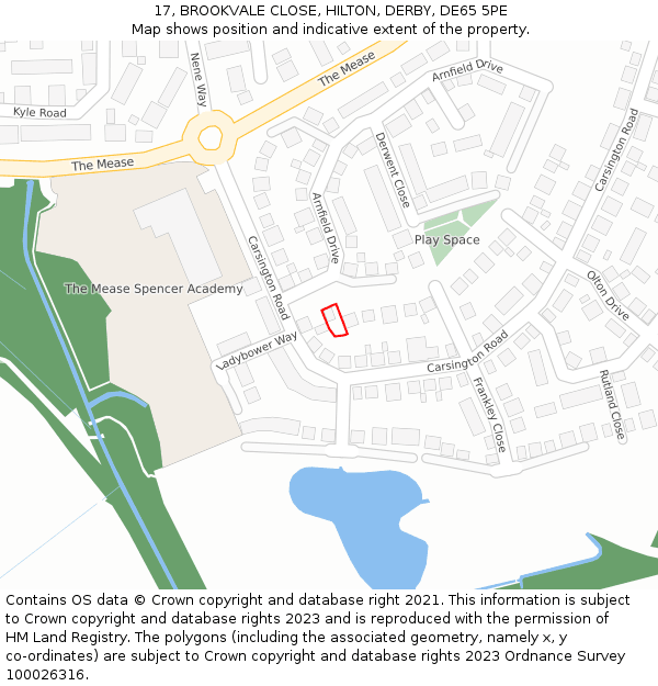 17, BROOKVALE CLOSE, HILTON, DERBY, DE65 5PE: Location map and indicative extent of plot