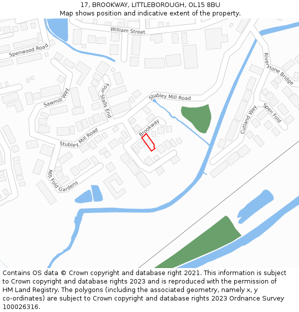 17, BROOKWAY, LITTLEBOROUGH, OL15 8BU: Location map and indicative extent of plot