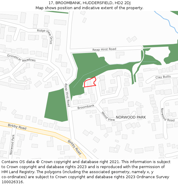17, BROOMBANK, HUDDERSFIELD, HD2 2DJ: Location map and indicative extent of plot