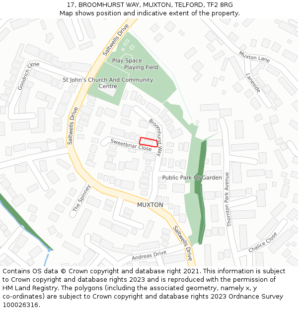 17, BROOMHURST WAY, MUXTON, TELFORD, TF2 8RG: Location map and indicative extent of plot