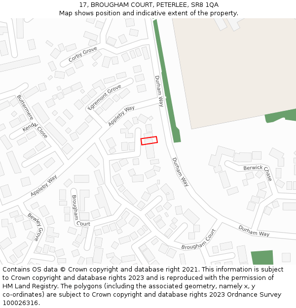 17, BROUGHAM COURT, PETERLEE, SR8 1QA: Location map and indicative extent of plot
