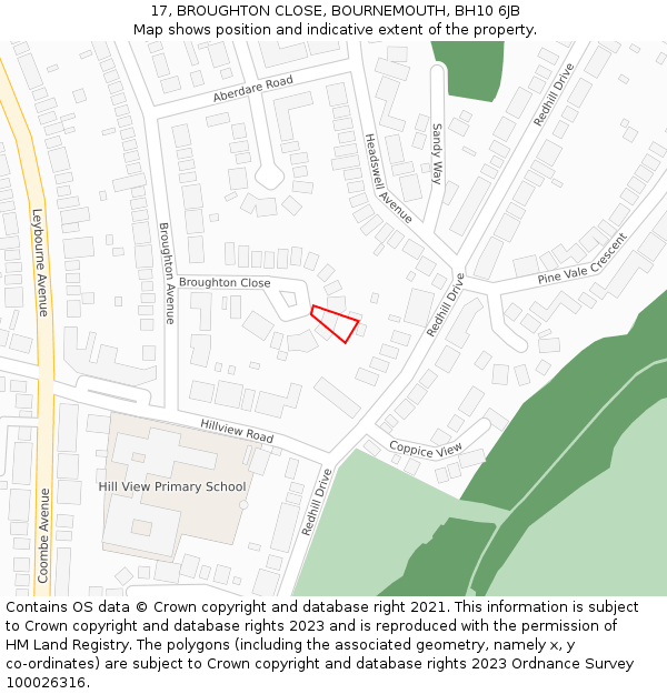 17, BROUGHTON CLOSE, BOURNEMOUTH, BH10 6JB: Location map and indicative extent of plot