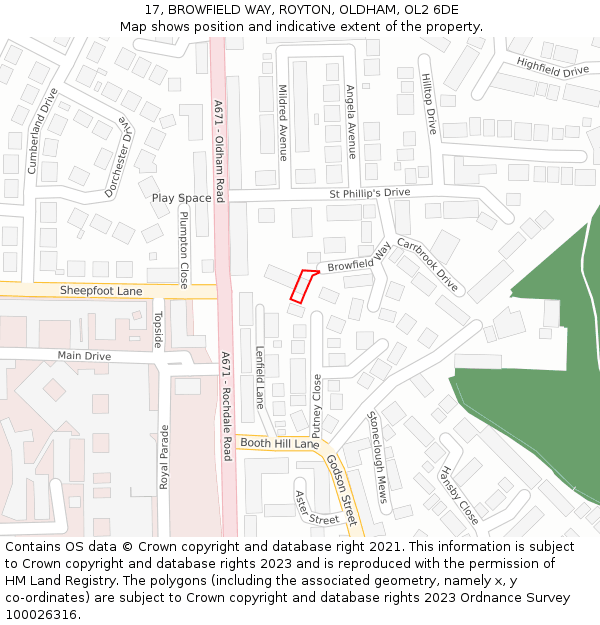 17, BROWFIELD WAY, ROYTON, OLDHAM, OL2 6DE: Location map and indicative extent of plot