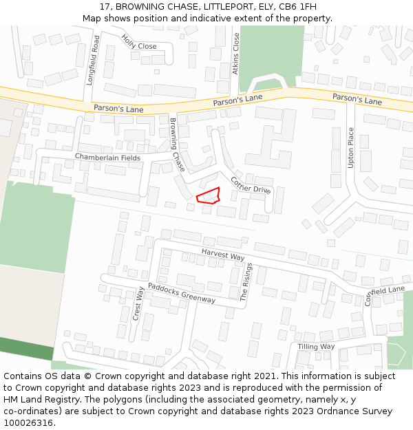 17, BROWNING CHASE, LITTLEPORT, ELY, CB6 1FH: Location map and indicative extent of plot