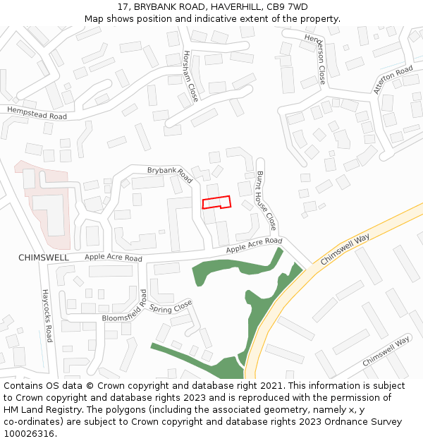 17, BRYBANK ROAD, HAVERHILL, CB9 7WD: Location map and indicative extent of plot