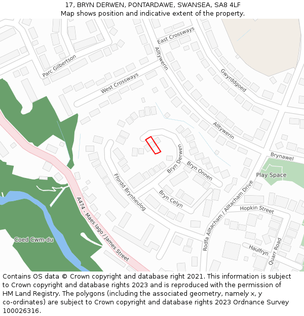 17, BRYN DERWEN, PONTARDAWE, SWANSEA, SA8 4LF: Location map and indicative extent of plot