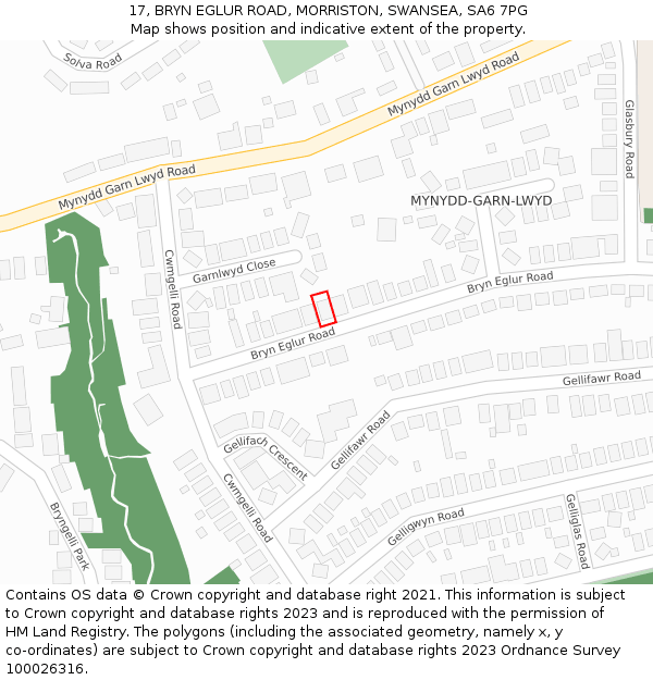 17, BRYN EGLUR ROAD, MORRISTON, SWANSEA, SA6 7PG: Location map and indicative extent of plot