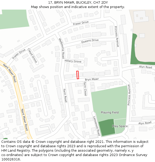 17, BRYN MAWR, BUCKLEY, CH7 2DY: Location map and indicative extent of plot