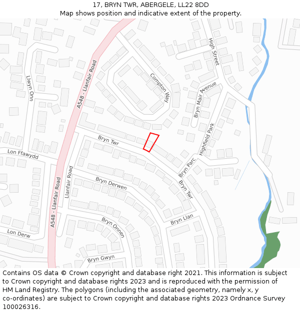 17, BRYN TWR, ABERGELE, LL22 8DD: Location map and indicative extent of plot