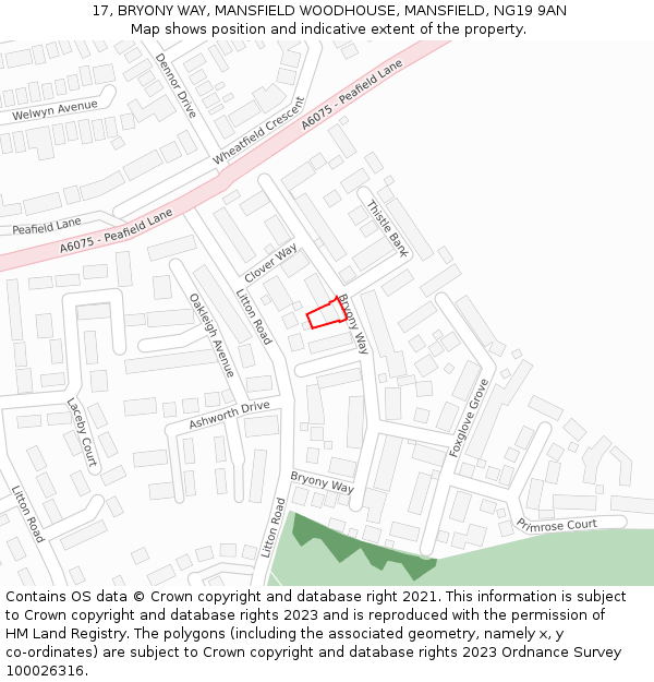 17, BRYONY WAY, MANSFIELD WOODHOUSE, MANSFIELD, NG19 9AN: Location map and indicative extent of plot